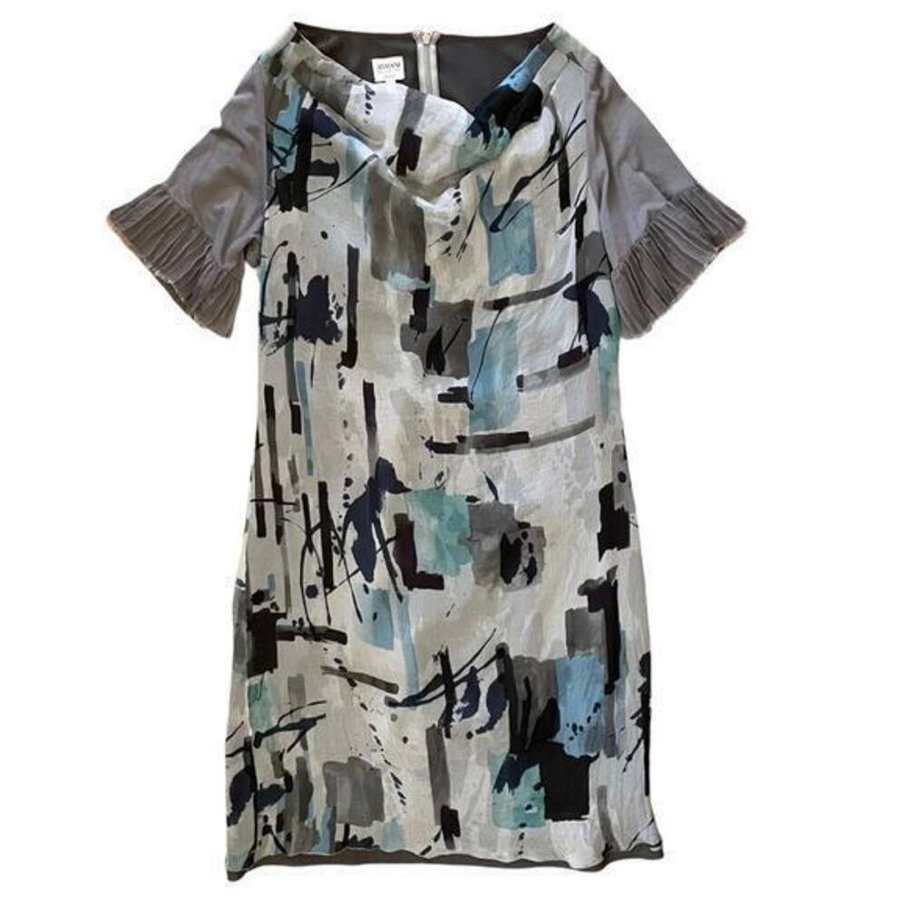 Giorgio Armani Collezioni Silk Chiffon Abstract Print Shift Dress Made in Italy
